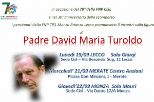 Pensionati Cisl. Tre incontri dedicati a Padre Turoldo